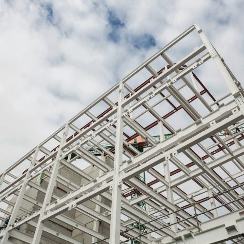 Low angle view of scafolding on building at construction site